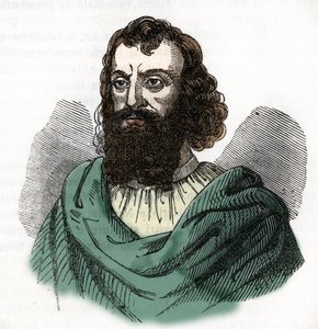 İmparator I. Justinianus'un (482-565) (I. Justinianus) portresi, Franco Mistrali'nin "I misteri del vaticano" adlı eserinden çizim, 1843