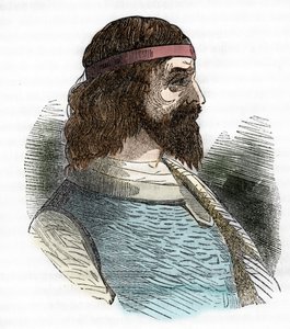 Hunlardaki Herul müttefiklerinin lideri ve Attila'nın bakanı (435-493) (Odoacer veya Flavius Odovacer) Odoacre'nin (Odovacar) portresi, Franco Mistrali'nin "I misteri del vaticano" adlı eserinden çizim, 1843