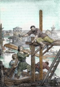 Attila'nın hunları tarafından avlanan sığınaklar Venedik şehrinin temellerini atıyor, 5. yüzyıl (Venedik'in Attila'nın barbarı tarafından avlanan mülteciler tarafından kuruluşu, 5. yüzyıl) Franco Mistrali'nin “I misteri del vaticano” adlı e