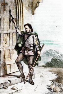 Genç Jerome Savonarole (Girolamo Savonarola) (1452-1498) 1475'te Bologna'daki Santo Domenico'daki Dominik manastırının kapısını çalıyor (Girolamo Savonarola, genç bir adam olarak San Domenico Manastırı'nın kapısını çaldı. keşişler by Franco Mistrali