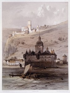 Chateau a Pfalz, Almanya. “” Anıtsal ve pitoresk Ren Nehri”nde. Fourmais ve Stroobant tarafından yapılan litografiler