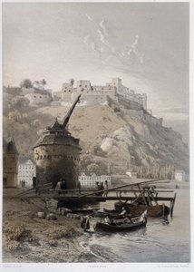 Chateau Saint Coar ve Rheinfelds. “” Anıtsal ve pitoresk Ren Nehri”nde. Fourmais ve Stroobant tarafından yapılan litografiler