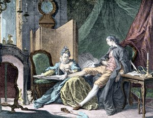 La Courtesan amoureuse: Bir erkeğin altını çıkaran kadın - ap tarafından gravür. Kasap