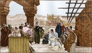 Pierre Abelard veya Abailard (1079-1142), Fransız filozof ve ilahiyatçı ve Sainte Genevieve dağındaki okulu. Francois Flameng