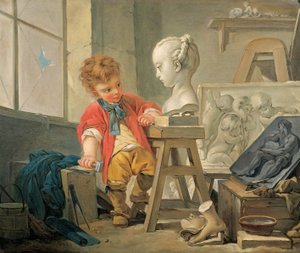 Bir Heykel Alegorisi (tuval üzerine yağlı boya) by Francois (and studio) Boucher