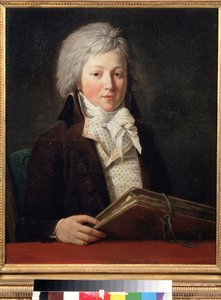 Çizimleri olan bir klasör tutan genç bir adamın portresi. Francois Andre Vincent