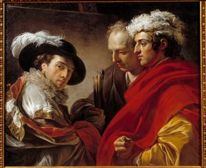 Üç Adamın Portresi (Sanatçı, Mimar Pierre Rousseau ve Bir Bilinmeyen) Resmi, Francois Andre Vincent (1746-1816) 1775 Güneş. 0,81x0,98 m .