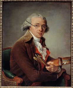 Ressam Francois Andre Vincent'ın portresi (1746-1816) Sanatçı paletini tutar ve gözlük takar. Adelaide LavilleGuiard (1749-1803) tarafından yapılan boyama 18. yüzyıl Güneşi. 0,73x0,59 m - Ressam Francois Andre Vincent'ın (1746-1816) portresi. sanat by François André Vincent
