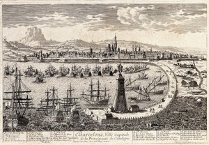 18. yüzyılda şehir ve Barselona limanının görünümü. Francois Antoine Aveline Barcelona, Museu d'Historia de la Ciutat tarafından gravür.