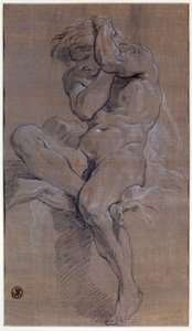 Oturan çıplak adam Akademisi Francois Boucher (1703-1770) tarafından kırmızı kanla çizim 18. yüzyıl Paris, Louvre Müzesi by François Boucher