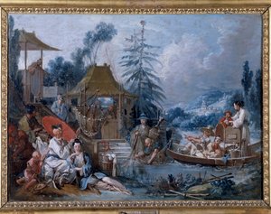 Chinoiserie: “”balık tutma”” Resmi, Francois Boucher (1703-1770) by François Boucher