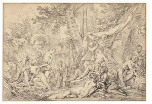 Diana ve Callisto (kağıt üzerine siyah tebeşir) by François Boucher