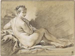 Çıplak Kadın Çalışması - Francois Boucher (1703-1770). Sanguine, kağıt üzerinde siyah beyaz tebeşir