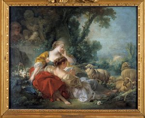 Dostluk Okulu Sahnesi bucolique: iki çoban ve sürü. Francois Boucher (1703-1770) 1760 Karlsruhe