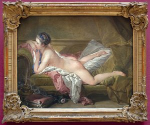 Genç kız uzanmış (Marie Louise O Murphy'nin portresi). Bir kanepede çıplak ya da sarışın odalık. (Marie-Louise O'Murphy). Francois Boucher (1703-1770) tablosu, Tuval üzerine yağlı boya. 0,59 x 0,73 m. 1752. Sanat francais 18. yüzyıl. Mun Eski Pinac