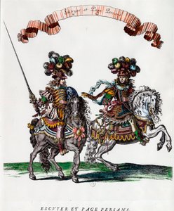 Kral Louis XIV (1639-1715) tarafından verilen atlıkarınca sırasında Ecuyer ve Farsça sayfa Francois Chauveau (1613-1676) tarafından 1662 civarında gravür Özel koleksiyon by Francois Chauveau