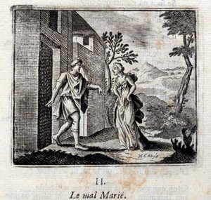 Kötü evlenir. Jean de La Fontaine'in (1621-95) Masalları. François Chauveau'nun çizimi (1613-1676). 1728 baskısı.