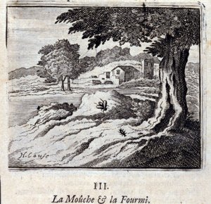 Jean de La Fontaine (1621-95) tarafından yazılan Sinek ve Karınca Masalları. François Chauveau