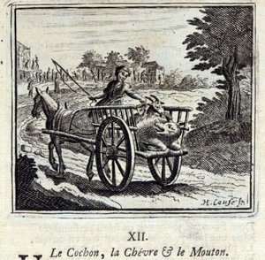Jean de La Fontaine (1621-95) tarafından yazılan Keçi Domuz ve Mut. François Chauveau
