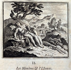Members and Stomach. Fables by Jean de La Fontaine (1621-95). Illustration by François Chauveau (1613-1676). Edition of 1728. by Francois Chauveau