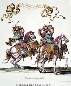 1662 yılında Kral Louis XIV (1638-1715) tarafından verilen atlıkarınca sırasında Roma timbaliers Francois Chauveau (1613-1676) tarafından gravür 17. yüzyıl Özel Koleksiyon