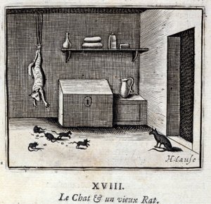 Kedi ve yaşlı bir sıçan. Jean de La Fontaine