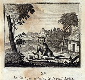 Kedi, Gelincik ve küçük tavşan. Jean de La Fontaine