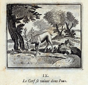 Kendini suda gören geyik. Jean de La Fontaine