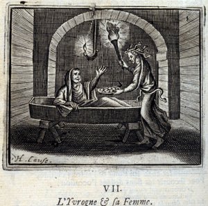 The Drunk and his wife. Fables by Jean de La Fontaine (1621-95). Illustration by François Chauveau (1613-1676). Edition of 1728. by Francois Chauveau