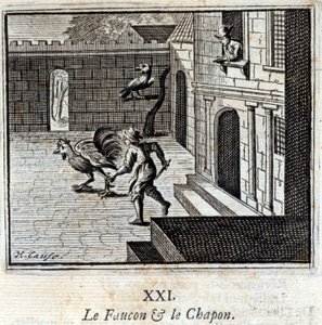 The Falcon and the Capon. Fables by Jean de La Fontaine (1621-95). Illustration by François Chauveau (1613-1676). Edition of 1728. by Francois Chauveau