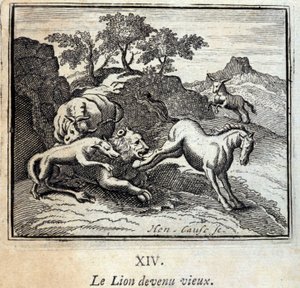 Aslan yaşlandı. Jean de La Fontaine