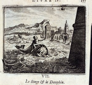 Maymun ve Dauphin. Masallar, Jean de La Fontaine (1621-95). Francois Chauveau