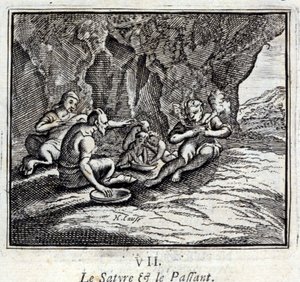 The Satyre and the Passenger. Fables by Jean de La Fontaine (1621-95). Illustration by François Chauveau (1613-1676). Edition of 1728. by Francois Chauveau