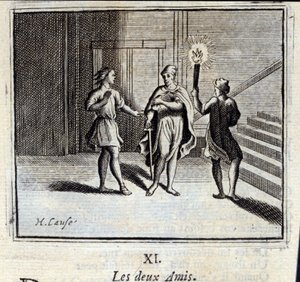 The two friends. Fables by Jean de La Fontaine (1621-95). Illustration by François Chauveau (1613-1676). Edition of 1728. by Francois Chauveau