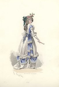 Kurdele fırfırlı elbiseli kadın, Marie Antoinette dönemi.