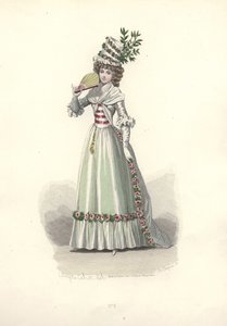 Çiçeklerle süslenmiş kıyafetli kadın, Marie Antoinette dönemi. by Francois Claudius Compte Calix