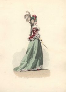 Ceketli ve etekli kadın, Marie Antoinette dönemi.