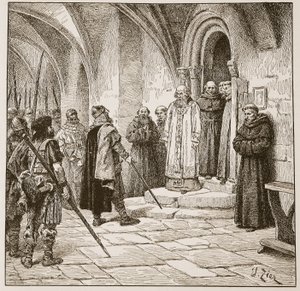 Swein fidye talep ediyor, HDM Spence-Jones tarafından yazılan 'The Church of England: A History for the People'dan bir örnek, pub. c.1910 (sepya fotoğrafı) by Francois Edouard Zier