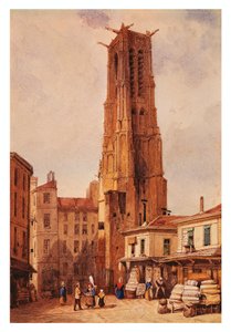 Fransa, Paris, Francois-Etienne Villeret tarafından Saint-Jacques Kulesi, çizim