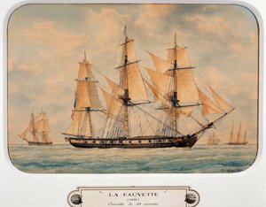 Korvet Fauvette, Francois Roux (1811-1882), suluboya, Fransa