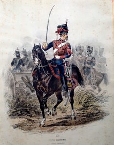 At sırtında İmparatorluk Muhafızlarının askeri. Francois Lalaisse (1812-1884) 1860 Paris, Dekoratif Sanatlar tarafından litografi