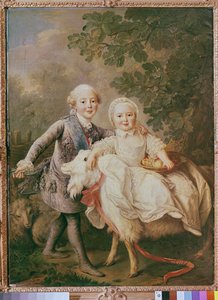 Fransa Charles (1757-1836) Artois Kontu ve kız kardeşi Clothide (1759-1802) 1763-64 by Francois Hubert Drouais