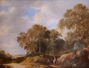 Geyikli Manzara (meşe panel üzerine yağlıboya) by Francois Knibbergen