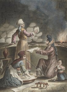 Türk kadınları ekmek pişiriyor, 1790 by Francois Marie Rosset