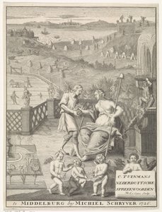 Hollandalı bakire bir bahçıvandan çiçek aldı Başlık sayfası: Carolus Tuinman, (...) Nederduitsche atasözlerinin kökeni ve yorumu, 1726. by Francois Morellon la Cave