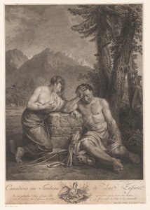 Kanadalı çift çocuklarının mezarında Canadiens au Tombeau de Leur Enfant (nesne üzerindeki başlık) by Francois Robert Ingouf