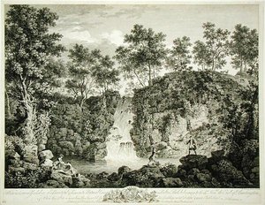 Bolton Park, Craven, Yorkshire, 1753 yayınlandı bir Cascade görünümü (gravür) by Francois Vivarez