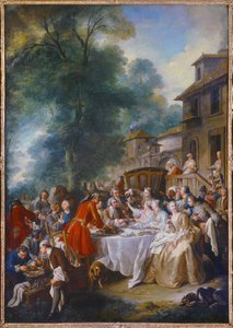 Avcılık öğle yemeği. Jean Francois De Troy'un (1679-1752) tablosu