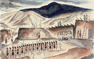 Green Corn Dance, Santa Domingo, N.M., 1932 öncesi (kağıt üzerinde wc) by Frank Applegate