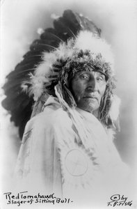 Red Tomahawk, Oturan Boğa avcısı, 1890-1910 dolayları (s/b fotoğraf) by Frank Bennett Fiske